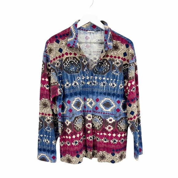 Tops - Vintage 90’s Boho Western Rodeo Tribal Button Down Shirt SZ L